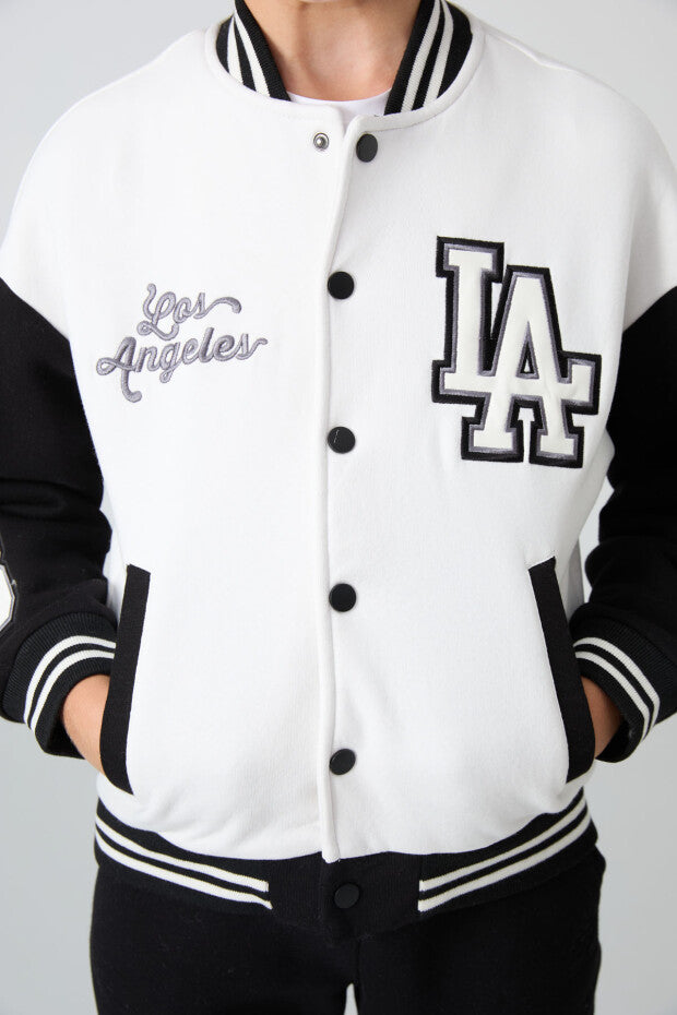 Losangeles Nakışlı Beyaz Kolej Ceketi