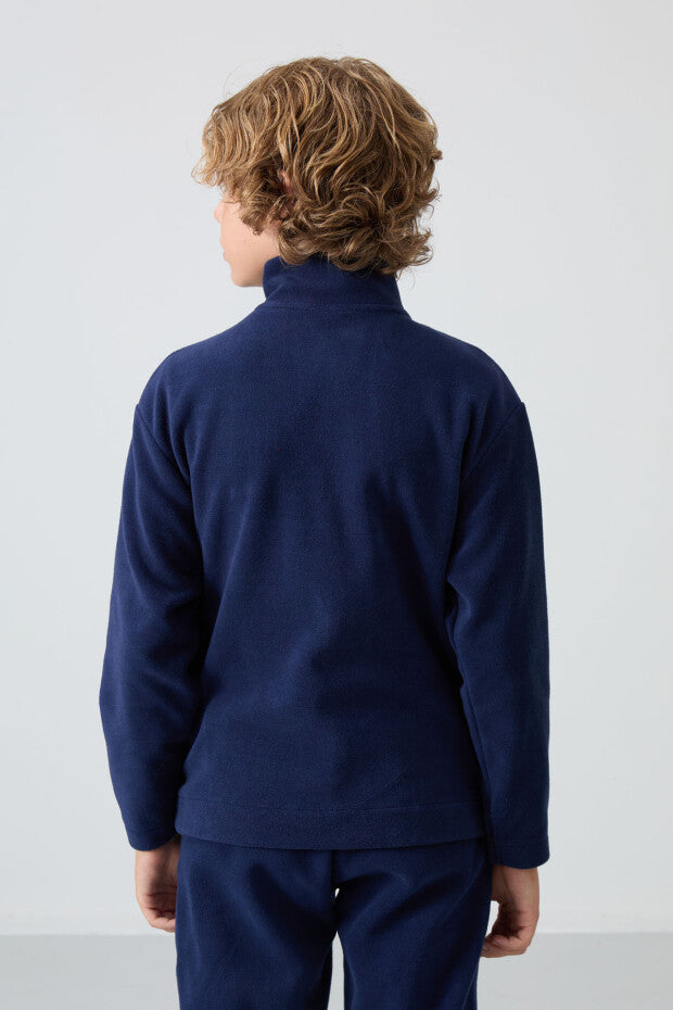 Erkek Çocuk Lacivert Fermuarlı Dik Yaka Polar Sweatshirt
