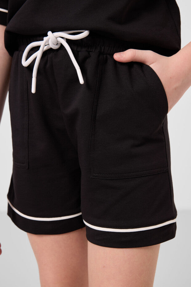 Kız Çocuk Siyah Şortlu Takım – Yazlık Pamuklu İkili Takım (7-15 Yaş)