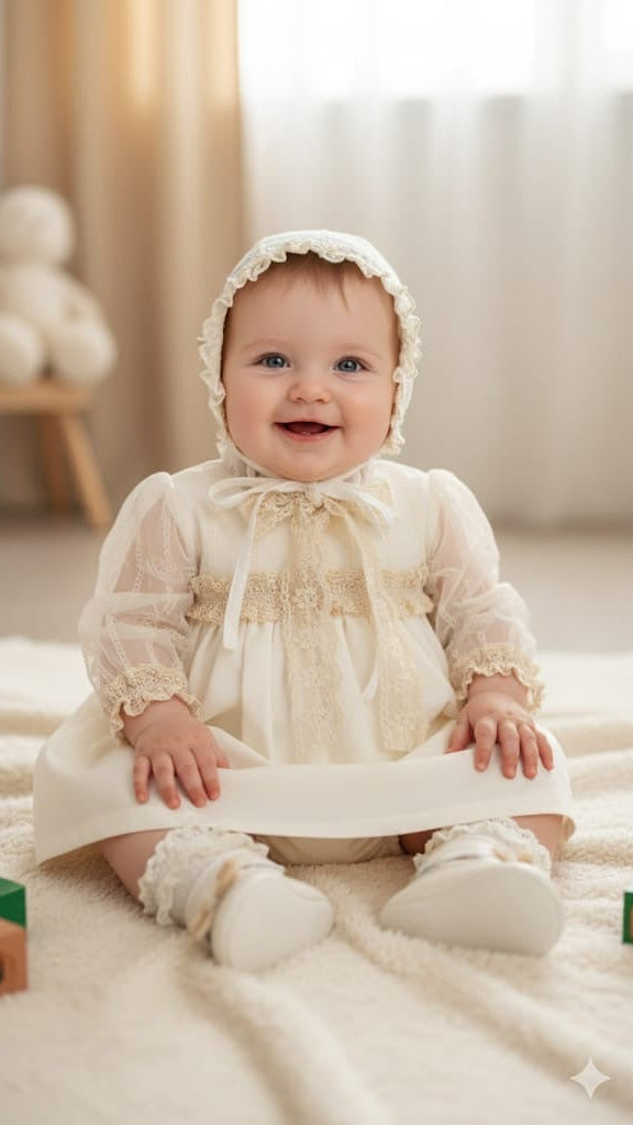 Kız Bebek 0-3 Ay Kişiselleştirilebilir Dantelli Elbiseli 6’lı Set 583094LV