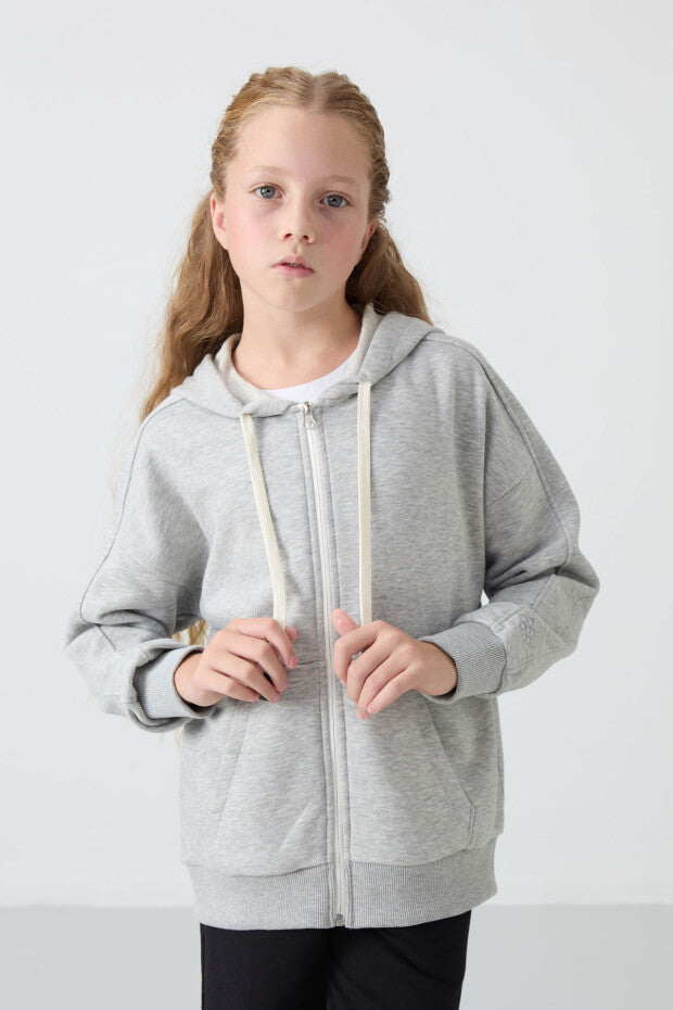 Gri Kız Çocuk Kapüşonlu Sweatshirt