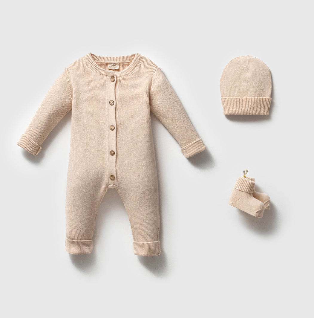 Unisex Yenidoğan 3’lü Hastane Çıkışı Seti | Organik Pamuk GOTS Sertifikalı | Bebek Tulum Şapka Çorap - 8319