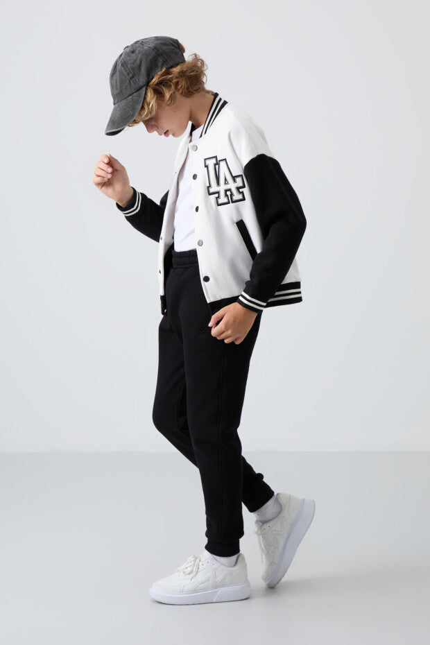 Losangeles Nakışlı Beyaz Kolej Ceketi