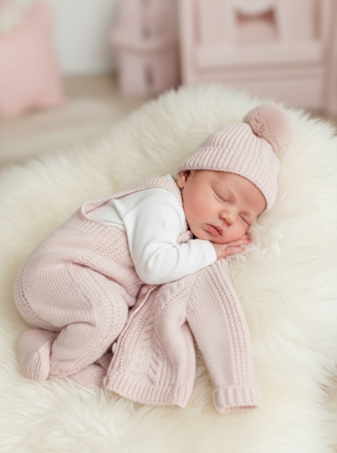Yenidoğan Kız Bebek Triko 5’li Hastane Çıkışı Seti | Kişiselleştirilebilir | Salopet + Hırka + Body + Şapka + Battaniye