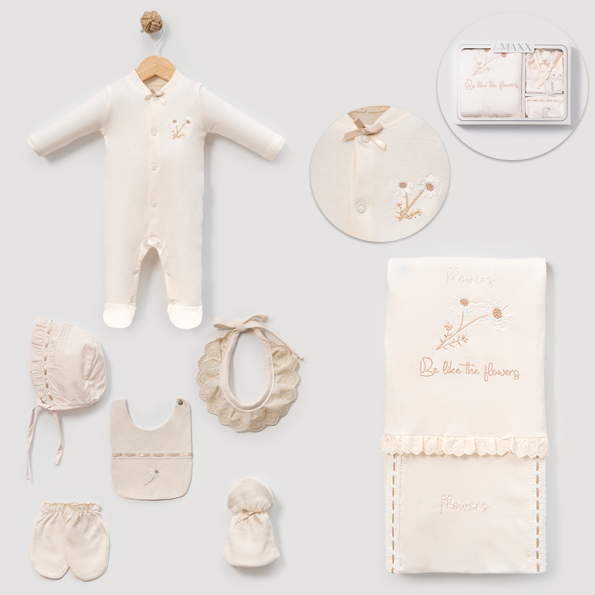 Kız Bebek 0-3 Ay Kişiselleştirilebilir “Be Like the Flowers” Set