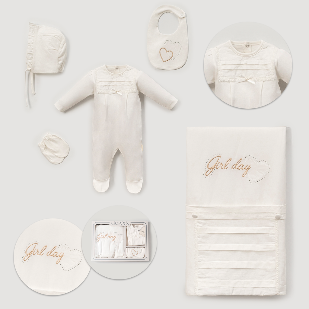 Yeni Doğan Kız Bebek 5’li Set – Girl Day Nakışlı Hastane Çıkışı 583079LV