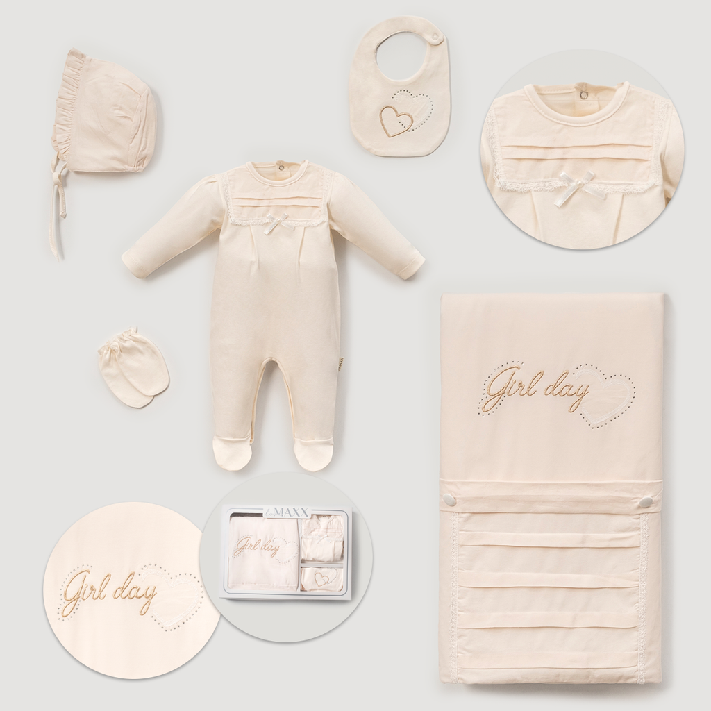 Yeni Doğan Kız Bebek 5’li Set – Girl Day Nakışlı Hastane Çıkışı 583079LV
