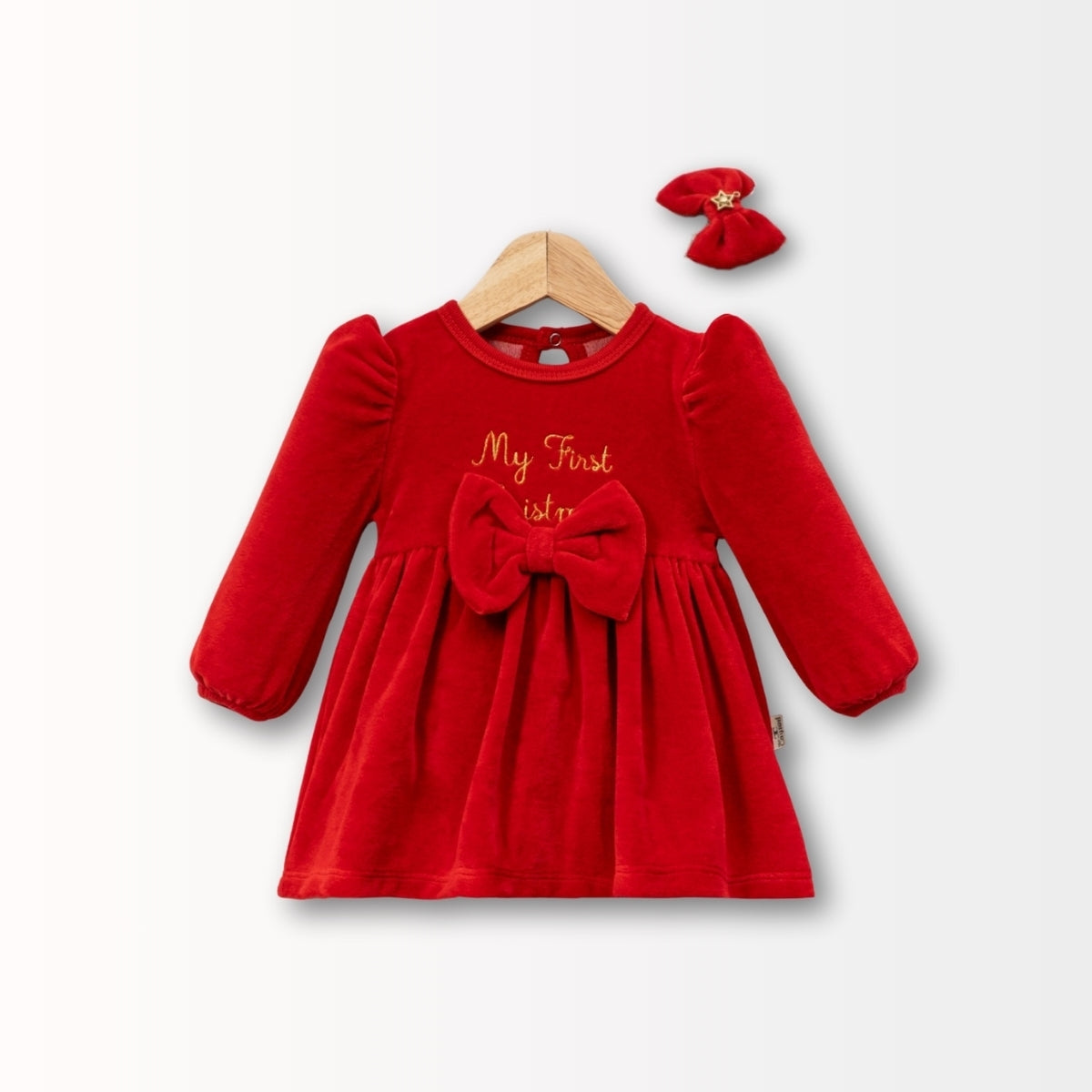 Kız Bebek My First Christmas Kadife Elbise | Kişiselleştirilebilir Yılbaşı Elbisesi 5017MC