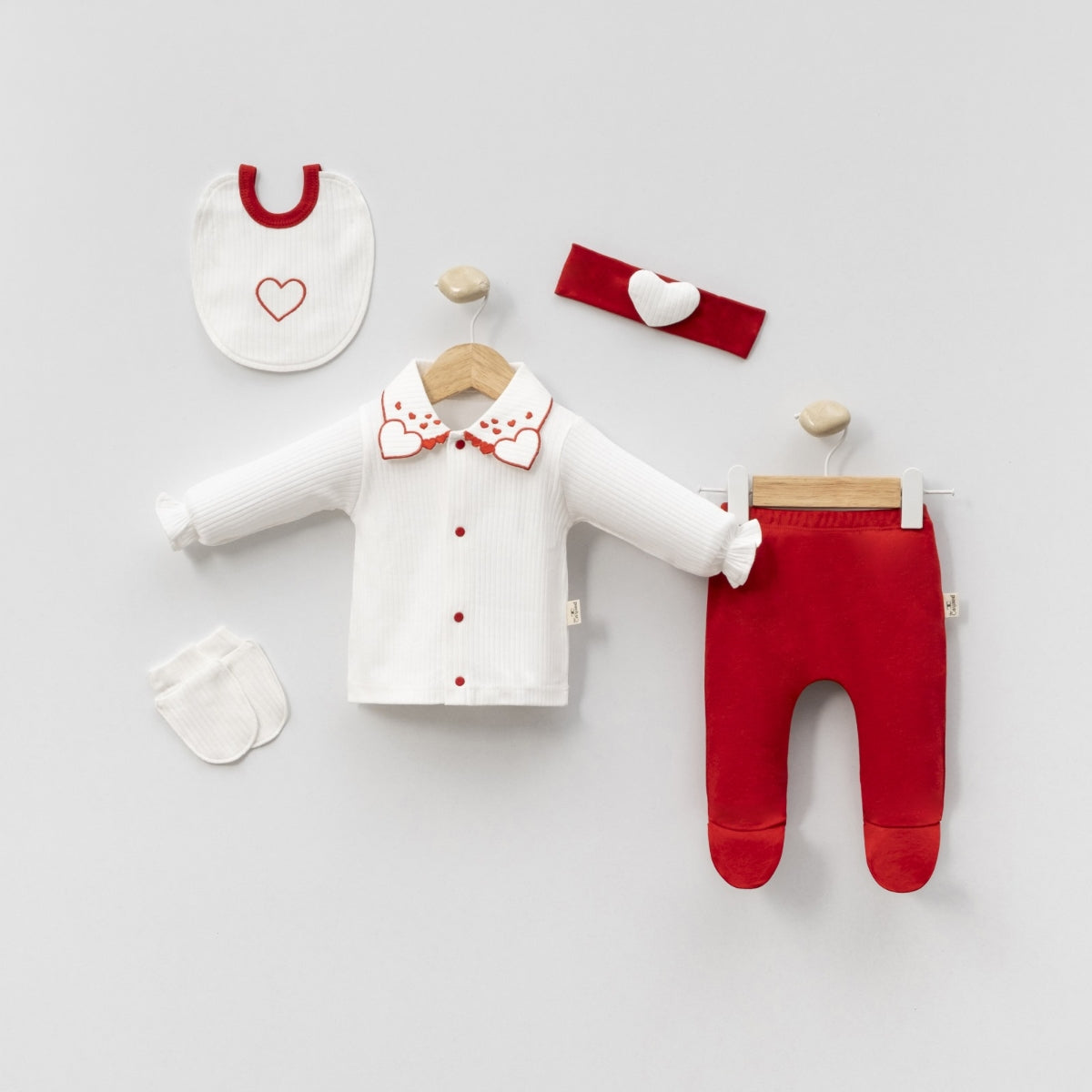 Kız Bebek 0-3 Ay Yakası Kalpli 5’li Hastane Çıkış Seti 2096MC