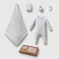 Yeni Doğan Erkek Bebek Triko 5’li Set – Şapka, Tulum, Battaniye, Eldiven, Çorap 8284N