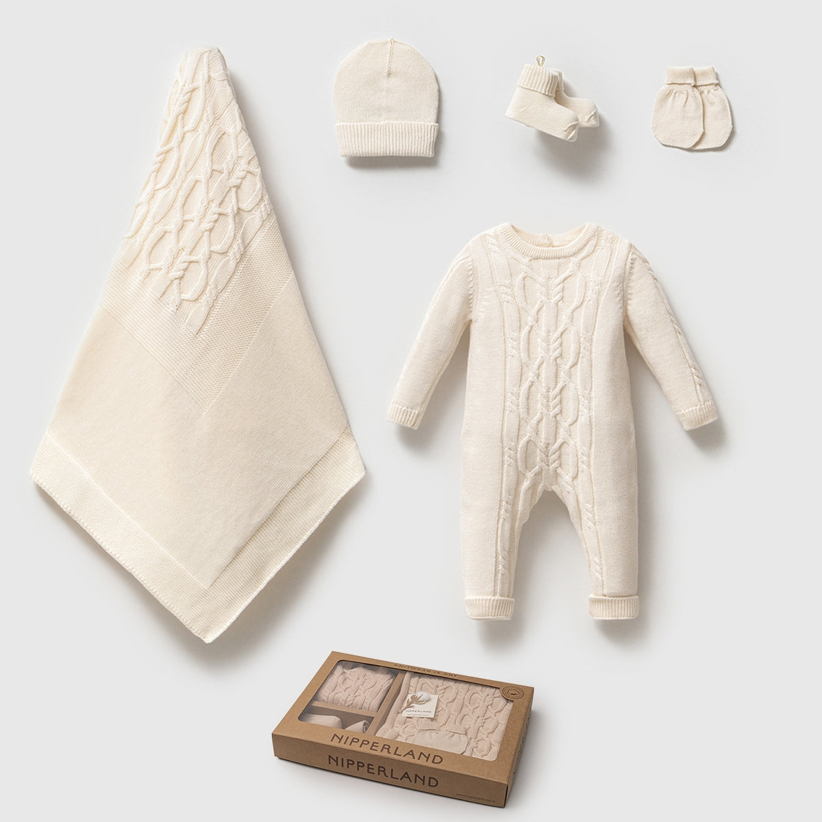 Yeni Doğan Erkek Bebek Triko 5’li Set – Şapka, Tulum, Battaniye, Eldiven, Çorap 8284N