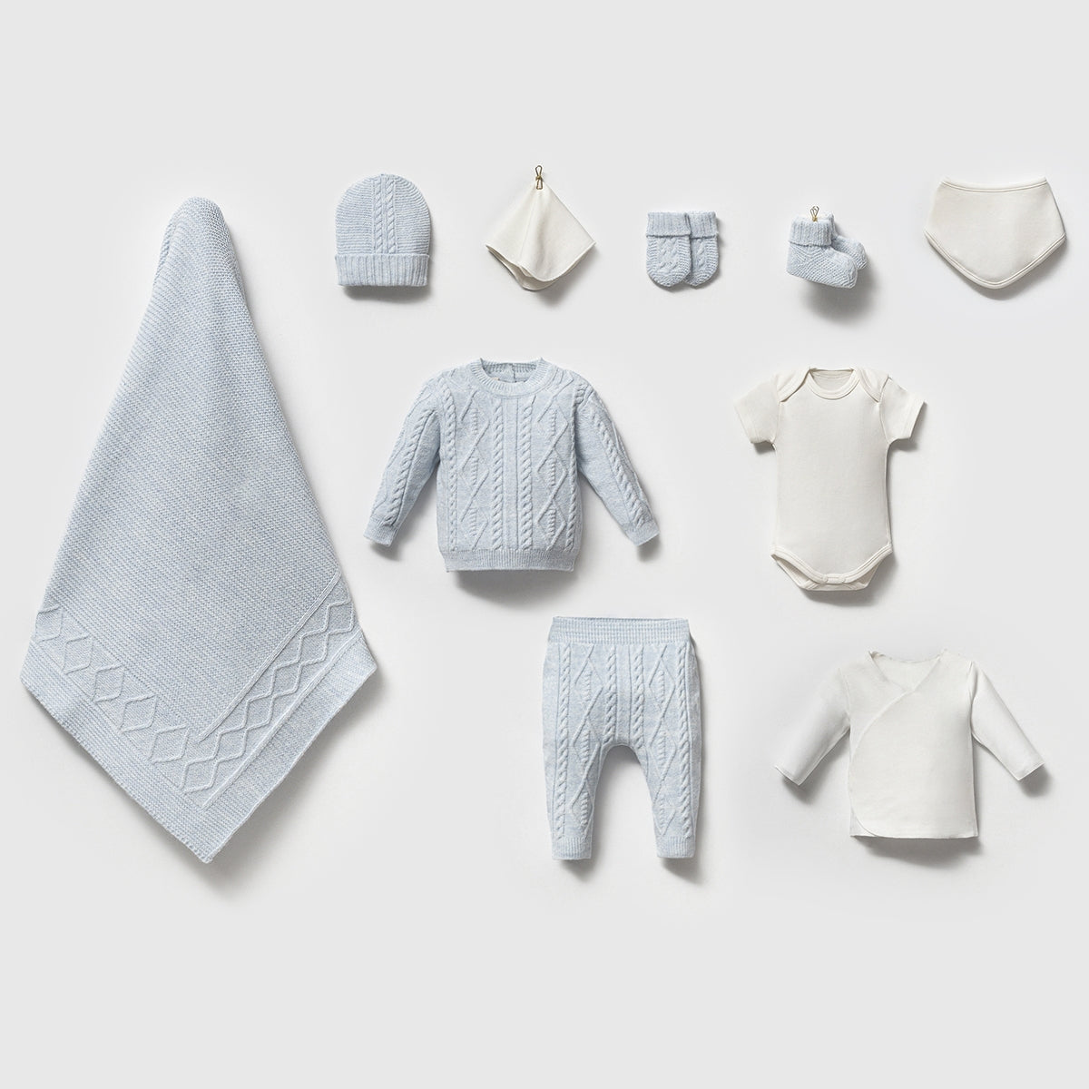 Unisex Mavi Triko 10’lu Yenidoğan Seti – Kişiselleştirilebilir Hastane Çıkışı ve Hediye Seti