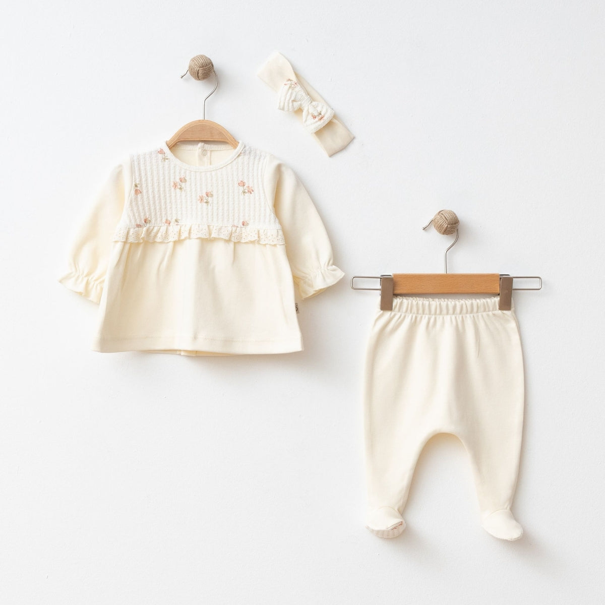 Kız Bebek Çiçekli Jakarlı 3’lü Set – 3/6/9 Ay 00110B