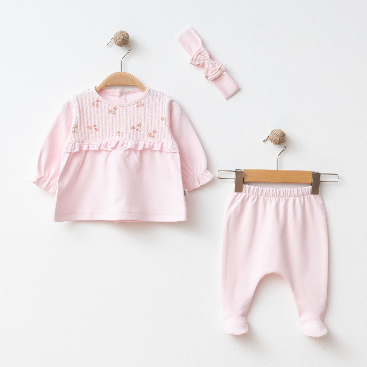 Kız Bebek Çiçekli Jakarlı 3’lü Set – 3/6/9 Ay 00110B