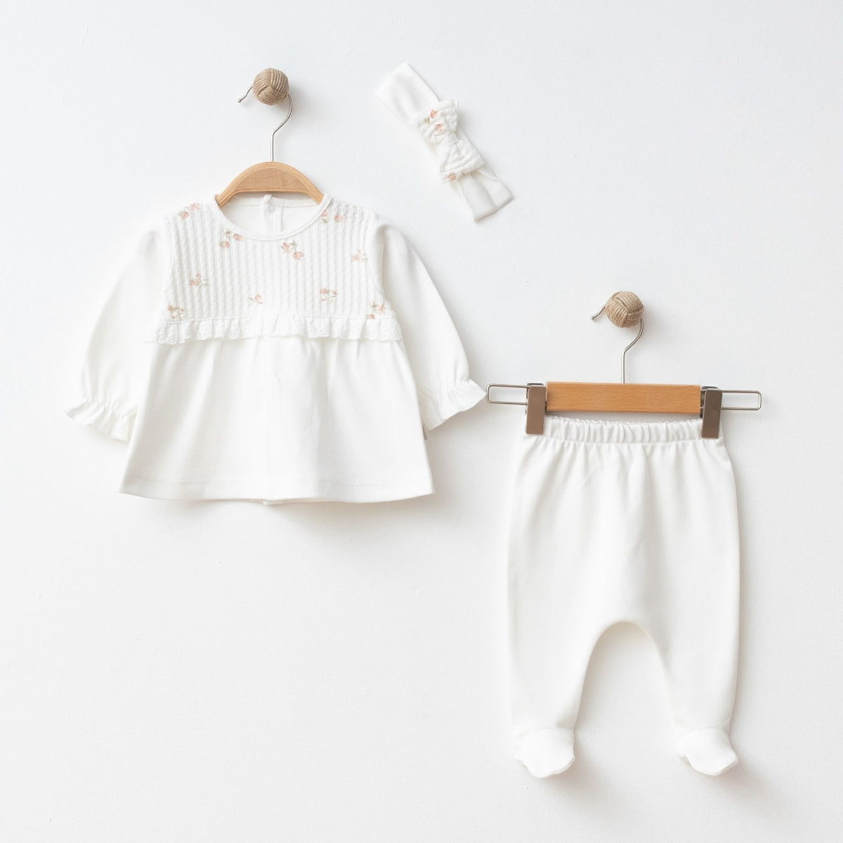 Kız Bebek Çiçekli Jakarlı 3’lü Set – 3/6/9 Ay 00110B