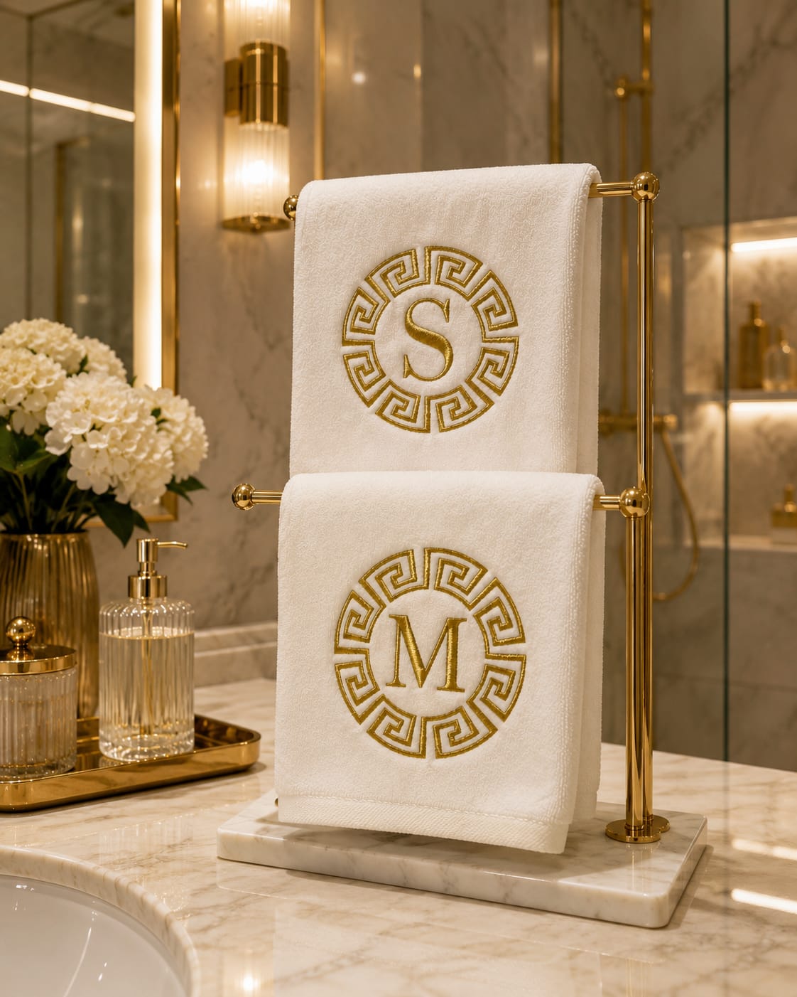 Gold Monogram Harf İşlemeli Kişiye Özel Dekorafif Banyo Havlusu 2'li