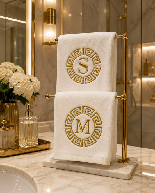 Gold Monogram Harf İşlemeli Kişiye Özel Dekorafif Banyo Havlusu 2'li