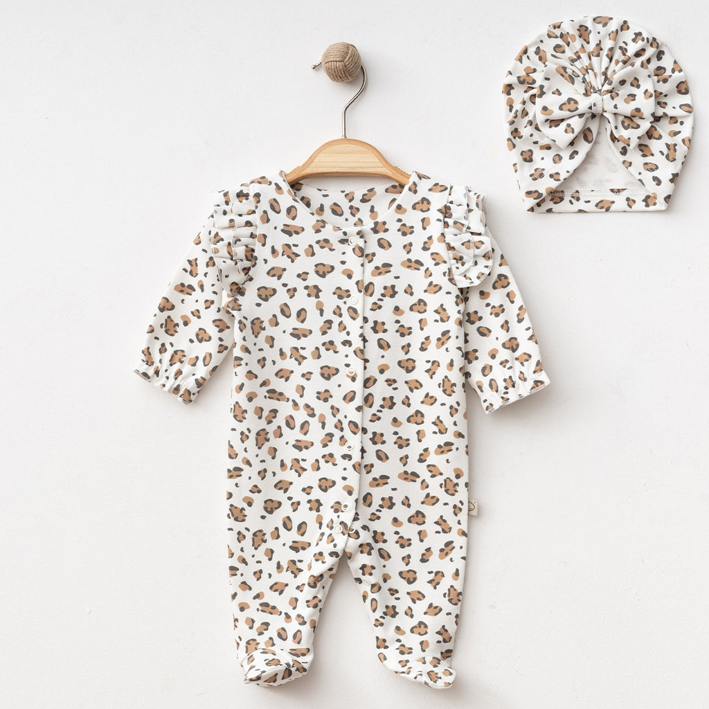 Kız Bebek Boneli Leoparlı Tulum – 0-3 / 3-6 Ay 2200OB