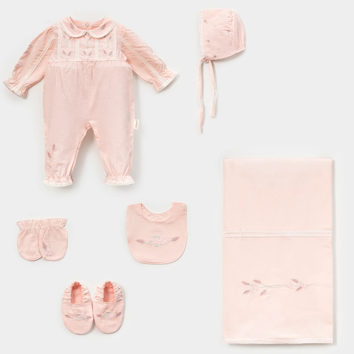 KIZ 0-3 AY ÇİÇEK NAKIŞLI KUTULU 6LI SET