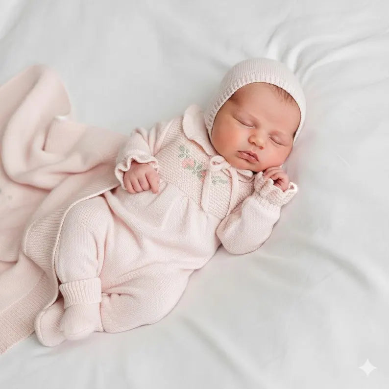 Kız Bebek Çiçek Nakışlı Kutulu 6’lı Yenidoğan Seti (0–3 Ay)