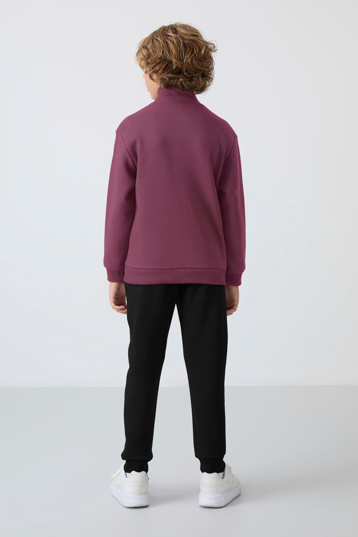 Erkek Çocuk Soft Vişne – Siyah Eşofman Takımı | Fermuarlı Ceket ve Jogger Alt